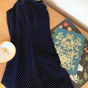 mini sundress, dotted, lace trimmed, navy